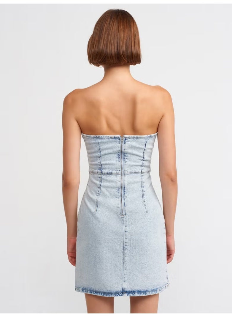 Dilvin 90527 Snow Wash Mini Denim Dress-Blue - Image 1